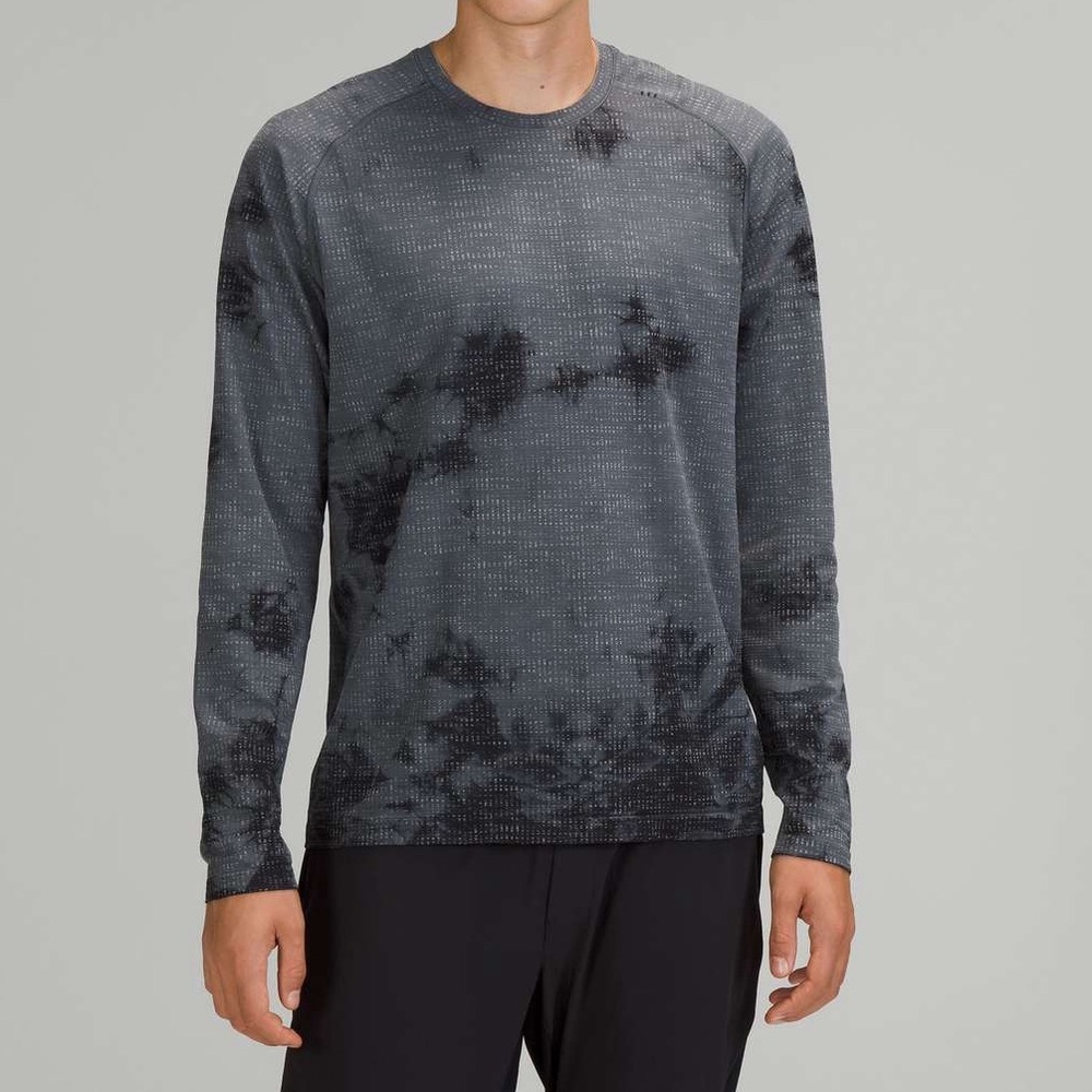 Lululemon Men’s Live In Practice Long Sleeve Tie Dye Top Gray Black Size Large